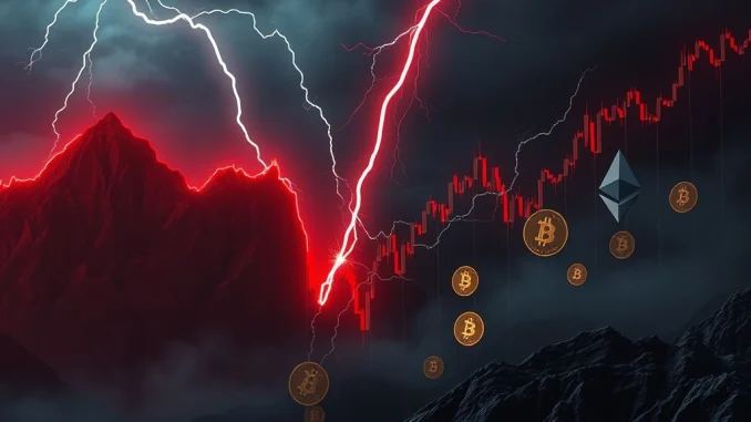 A chart showing a sharp drop in value, symbolizing the sudden impact of crypto liquidations on the futures market.