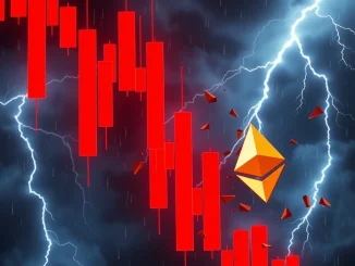Digital market chart showing a sharp decline, symbolizing massive crypto liquidations and significant losses for traders in Bitcoin and Ethereum.