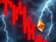 A dramatic chart plunge illustrates over $584 million in crypto liquidations, highlighting severe market volatility.