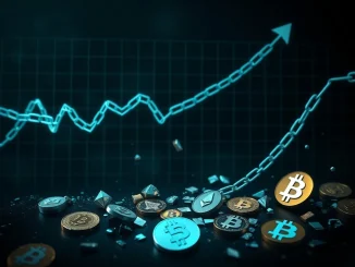 A digital chart showing a sharp downward trend, symbolizing massive crypto liquidations and market volatility.