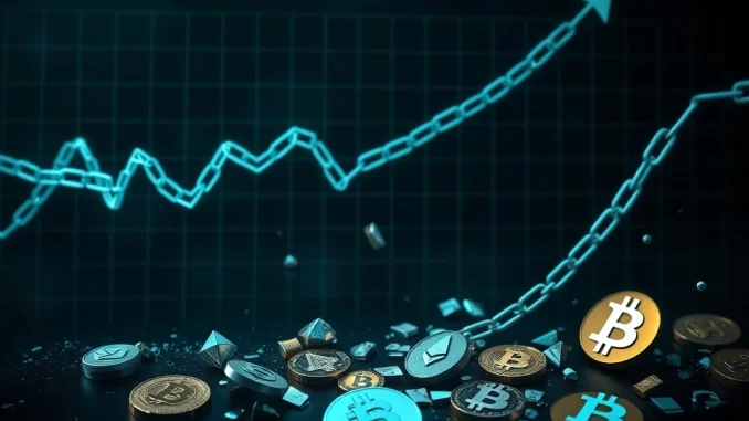 A digital chart showing a sharp downward trend, symbolizing massive crypto liquidations and market volatility.