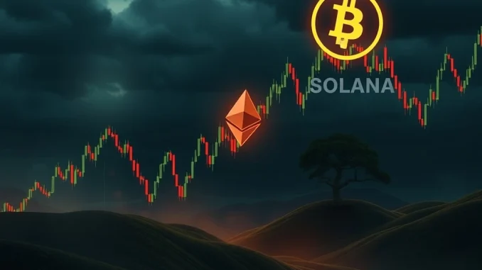Chart illustrating significant crypto liquidations across Bitcoin, Ethereum, and Solana perpetual futures, highlighting market volatility.