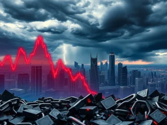 Visualizing the impact of crypto liquidations, showing a dramatic downturn in futures trading charts and market volatility.