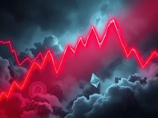 Illustrates the massive impact of crypto liquidations, showing Bitcoin and Ethereum symbols amidst falling market graphs representing over $317M in losses for short positions.