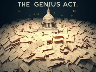 A large stack of letters symbolizing the crypto lobby's campaign to influence US Senate stablecoin legislation and preserve the GENIUS Act.