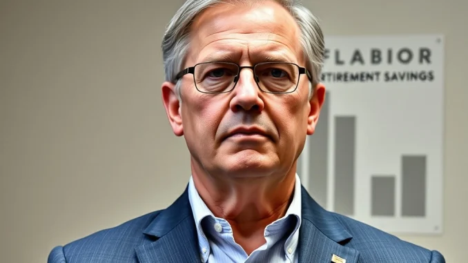 AFL-CIO union leader raising concerns about crypto retirement funds, advocating for worker protection.