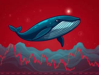 A massive crypto whale navigates turbulent market waves, symbolizing its strategic short position profit.