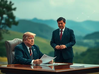 Donald Trump and Changpeng Zhao figures representing a potential presidential pardon impacting the crypto industry.