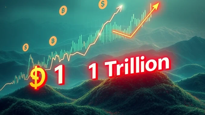 Charts showing decentralized futures trading volume reaching $1 trillion, symbolizing rapid growth in DeFi derivatives.