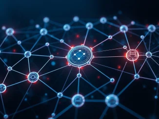 Depinsim funding round depicted as digital connections securing an $8M investment for decentralized communication infrastructure.