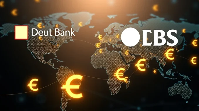 Illustrates Deutsche Bank's landmark cross-border euro payment on the Partior blockchain platform, symbolizing global financial innovation.