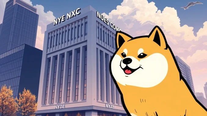 Cleancore Solutions' significant Dogecoin holdings are represented by a corporate building alongside a prominent DOGE logo, symbolizing institutional cryptocurrency investment and growth.