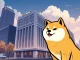 Cleancore Solutions' significant Dogecoin holdings are represented by a corporate building alongside a prominent DOGE logo, symbolizing institutional cryptocurrency investment and growth.