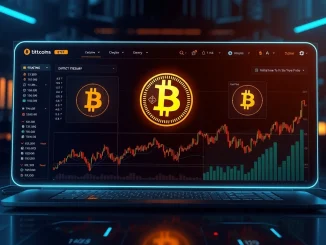 Digital platform symbolizing the new Bitcoin ETF and digital asset treasury by Dominari and Hemi, facilitating institutional investment.