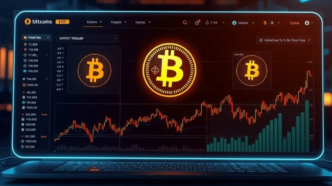 Digital platform symbolizing the new Bitcoin ETF and digital asset treasury by Dominari and Hemi, facilitating institutional investment.