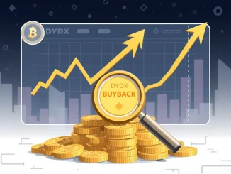 Illustration of dYdX platform demonstrating the impact of a governance proposal to use all trading fees for DYDX token buybacks, symbolizing growth and value.