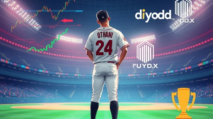 A visual representing dYdX perpetuals facilitating crypto betting on Shohei Ohtani's World Series performance, highlighting decentralized sports wagering.