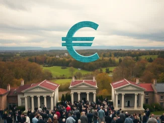 The European Central Bank symbol next to a digital euro icon, with a turbulent financial graph in the background, illustrating the ECB warning about potential bank runs.