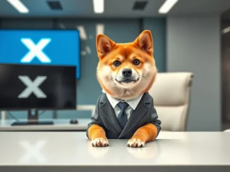 Elon Musk's Shiba Inu, Floki, playfully depicted as the CEO of Twitter (X), symbolizing the impact on FLOKI price.