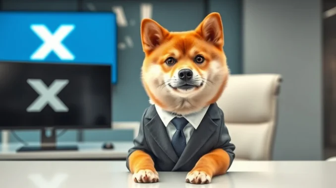 Elon Musk's Shiba Inu, Floki, playfully depicted as the CEO of Twitter (X), symbolizing the impact on FLOKI price.