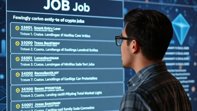A person searching for entry-level crypto jobs on a digital screen, illustrating the current challenging market for new entrants.