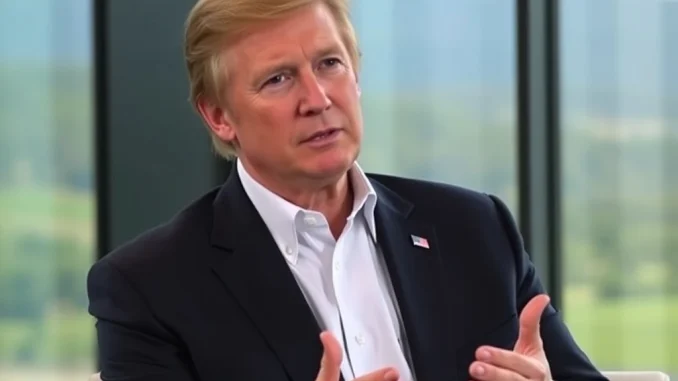 Eric Trump discusses the **blockchain future of finance** in a professional interview setting, emphasizing digital innovation.