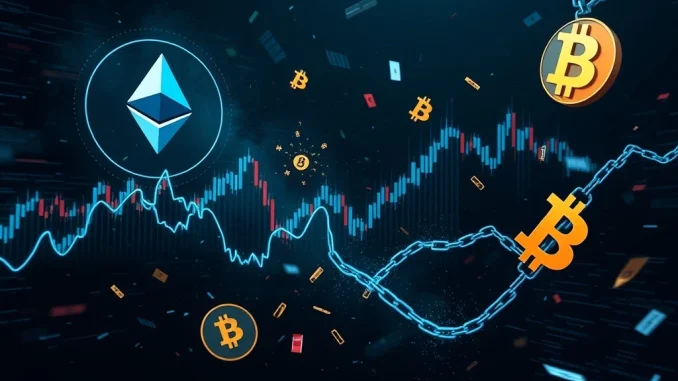 Chart illustrating dramatic ETH liquidations and a BTC short squeeze, reflecting recent cryptocurrency market volatility.
