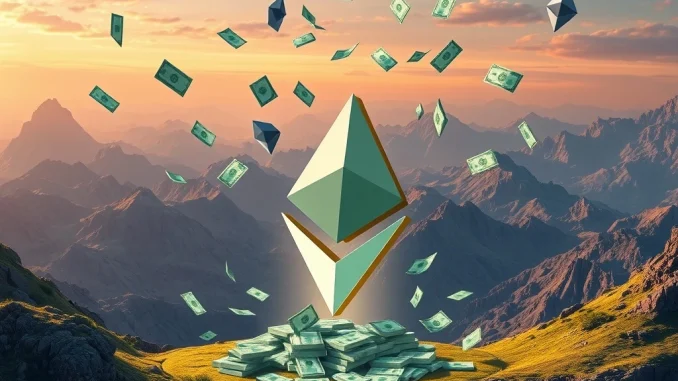 BlackRock's ETHA logo with an upward arrow and Ethereum symbols, representing the significant $127.5M inflow into spot Ethereum ETFs.