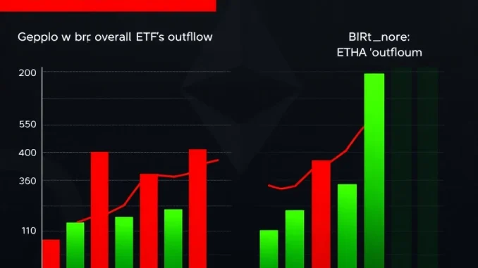 Charts depicting US spot ETH ETFs outflow, highlighting BlackRock's ETHA as the only fund with inflows amidst broader market withdrawals.