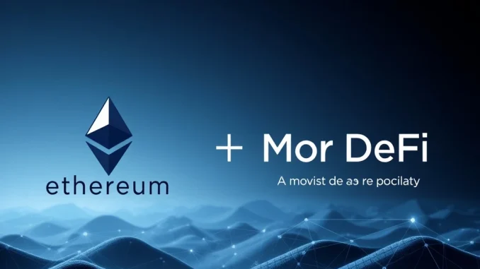 An illustration showing the Ethereum Foundation's strategic deposit of ETH and stablecoins into the Morpho DeFi lending protocol, highlighting growth.