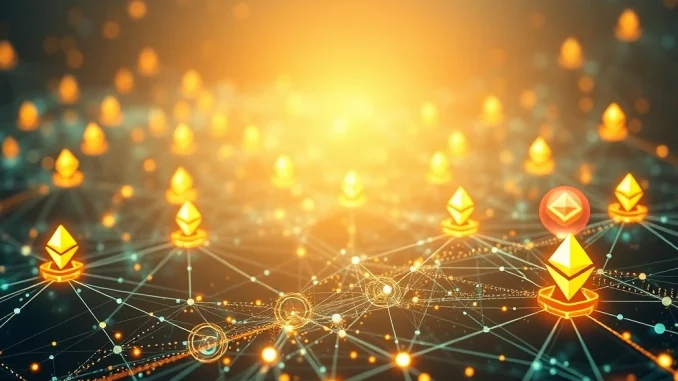 Abstract representation of the **Ethereum Fusaka upgrade** enhancing **Ethereum scalability** and reducing **Layer-2 network** costs on the **Sepolia testnet**.