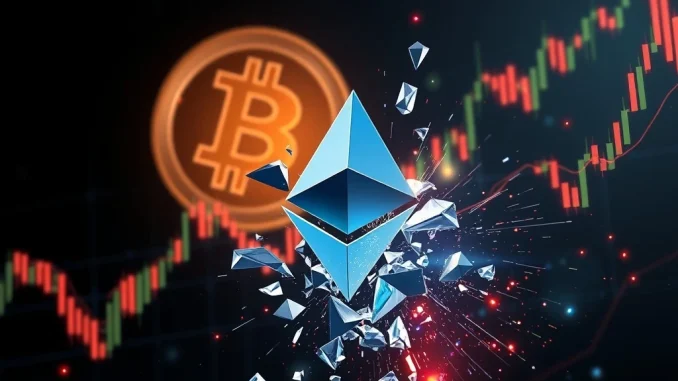 Visualizing the impact of **Ethereum liquidations** and market volatility on crypto perpetual futures, showing downward trends.
