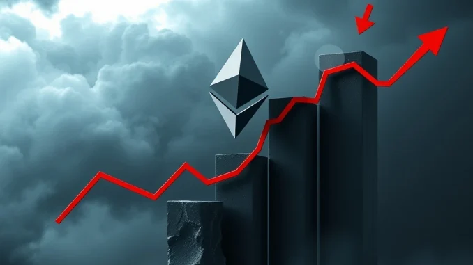 A chart showing Ethereum price nearing a critical $3,500 support level, indicating a potential cryptocurrency downtrend.