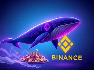 A digital whale depositing Ethereum (ETH) into Binance, representing a significant Ethereum whale transaction and potential market impact.