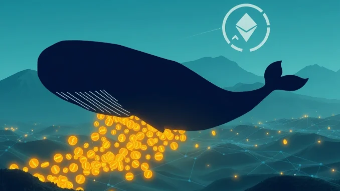 Depiction of a massive Ethereum whale transaction, symbolizing the transfer of 160,000 ETH to an unknown wallet.