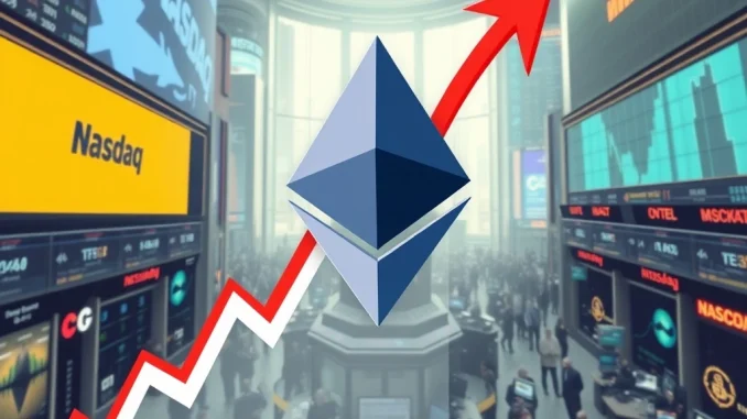 Etherzilla reverse stock split announcement showing a financial chart and Ethereum logo, symbolizing strategic share price boost.