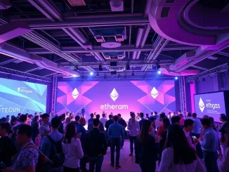 Attendees networking at the **EthGas Seoul crypto meetup**, discussing **Ethereum gas optimization** and the future of blockchain efficiency.