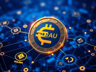 EURAU Euro stablecoin seamlessly bridging multiple blockchains via Chainlink CCIP, symbolizing enhanced cross-chain interoperability.