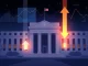 A visual representation of the US Federal Reserve building with downward-pointing arrows, symbolizing the anticipated Fed interest rate cut and its impact on the economy.