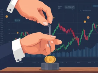 A hand adjusts a lever labeled 'Interest Rates' as crypto charts rise in the background, symbolizing the Federal Reserve rate cut's impact on digital asset markets.