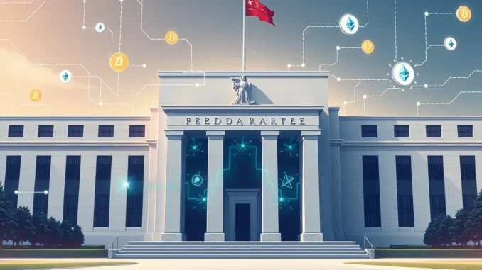 A visual metaphor showing the Federal Reserve embracing digital assets, symbolizing expanded crypto payment access for fintech and crypto firms.