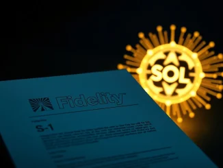 Fidelity Solana ETF application progress represented by a digital S-1 form and Solana logo.