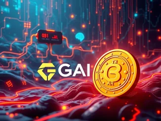 A digital representation of GAIB's AI crypto infrastructure, showcasing GPU tokenization and the AI Dollar (AID) at its core.