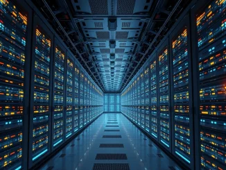 A modern, secure data center facility, representing Galaxy Digital's investment in cryptocurrency data centers and robust digital asset infrastructure.