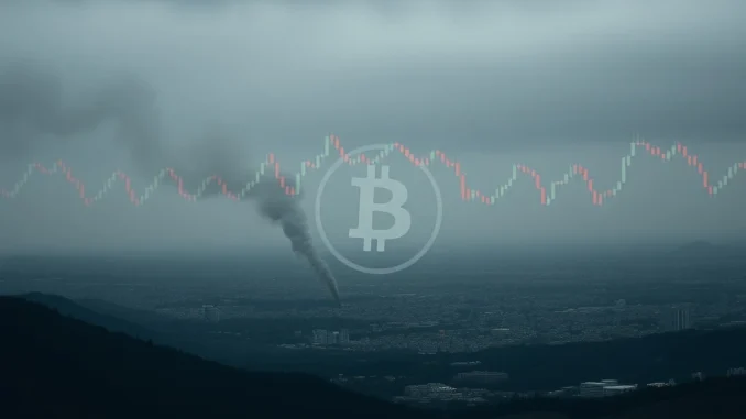 Smoke rising over a city, symbolizing the **Gaza Strip conflict's geopolitical impact** on global markets and **Bitcoin price**.