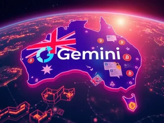 Gemini Australia's strategic market entry in Australia, symbolized by its logo over a map, highlights compliance and growth in the crypto exchange sector.