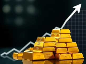 A stack of shining gold bars symbolizing the surging gold price and its unprecedented all-time high.