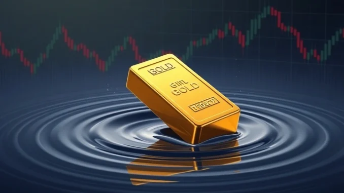 A gold bar falling below a $4,000 threshold line on a financial chart, symbolizing the sudden drop in spot gold price and market volatility.