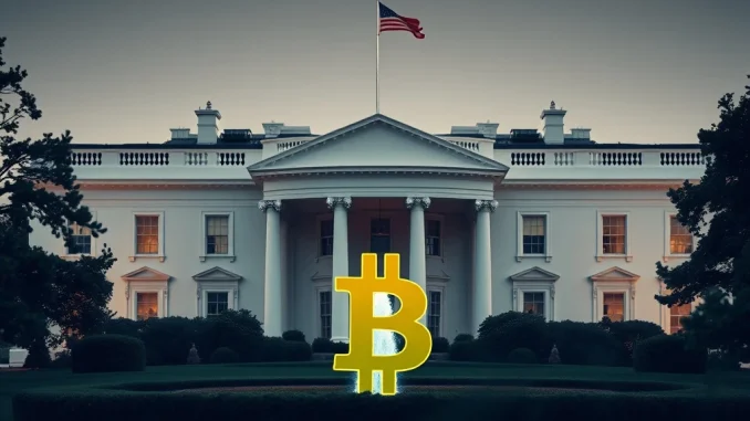 A visual representation of the **government shutdown**'s potential resolution, showing the White House with market indicators and a Bitcoin symbol, symbolizing its impact on financial markets.