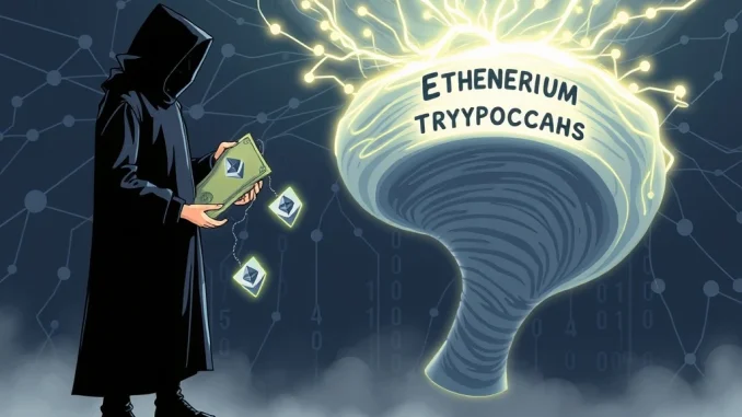 Illustrates Hex founder's significant ETH transfer into the Tornado Cash crypto mixer, highlighting the controversial nature of such transactions.